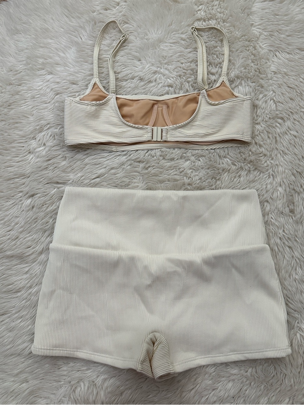 Zulu & Zephyr Cream Ribbed Crop Swim Bra & High Waist Short Set - Picture 7 of 7